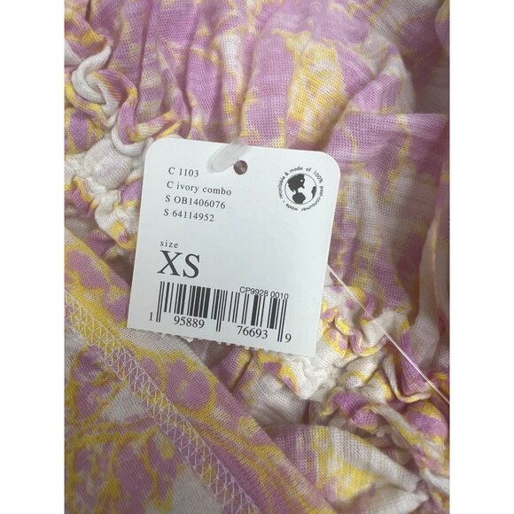 Free People Say The Word Ruched Ivory Combo Long-Sleeve V-Neck Top X-Small - Picture 8 of 10